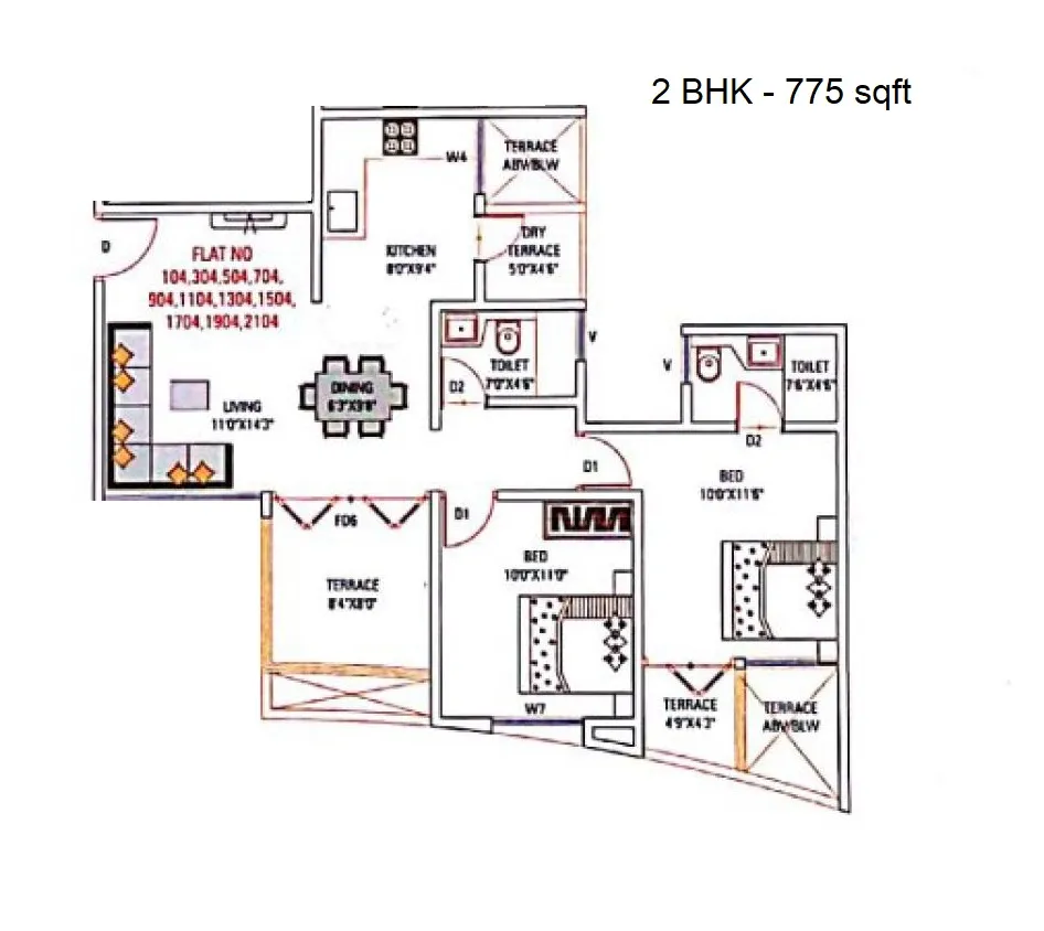 Twinstar Vaastu Imperial Unit plan - 775 sq.ft.